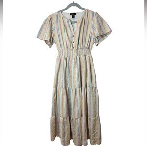 Dress Naoo Boho Maxi Dress Multicolor Striped Smocked Waist  SZ M  EUC